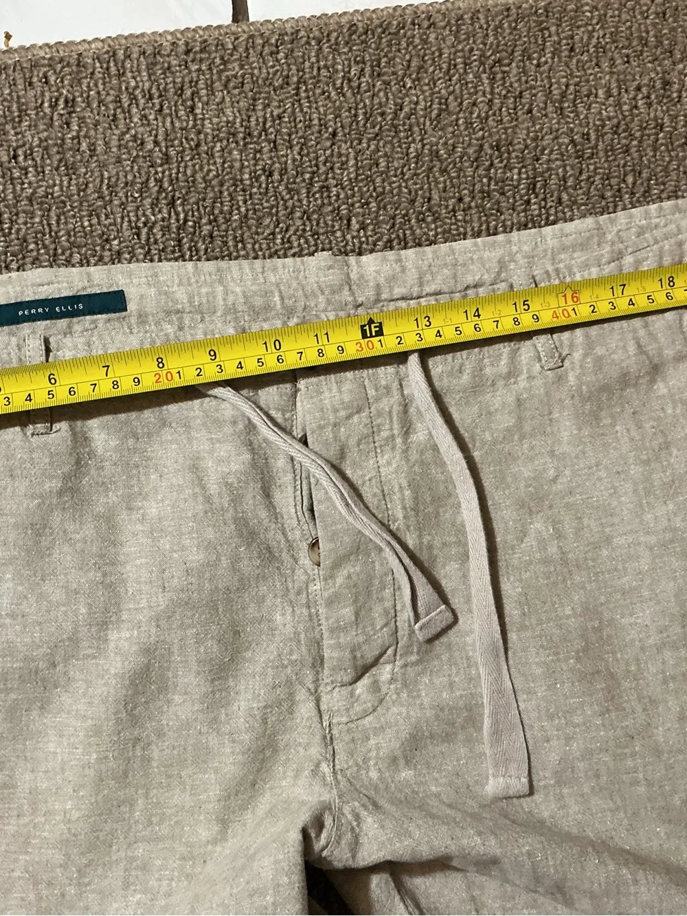 Perry Ellis Men's Linen Blend Drawstring Casual Pants Beige 38